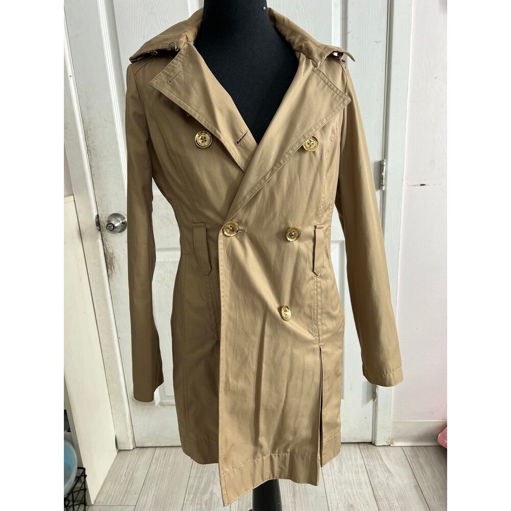 Michael Kors double breasted cotton trench coat with hood & gold buttons SizePXS